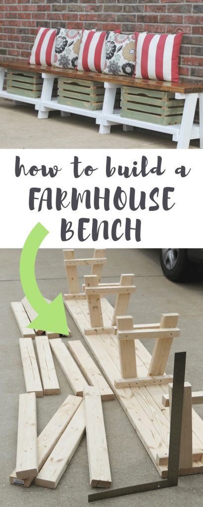 DIY Farmhouse Bench, Simple Tutorial With Storage via Life Storage