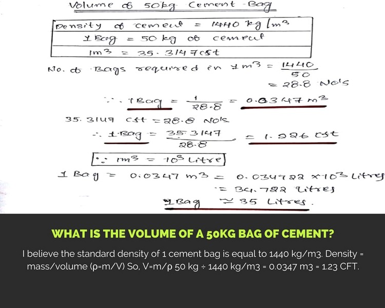 What is the Volume of a 50kg Bag of Cement? image - What is the Volume of a 50kg Bag of Cement?