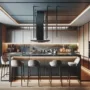 A contemporary kitchen with sleek, elevated countertops, modern amenities, and attention to design detail and luxury.