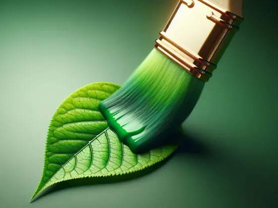 A paintbrush delicately painting a green leaf.