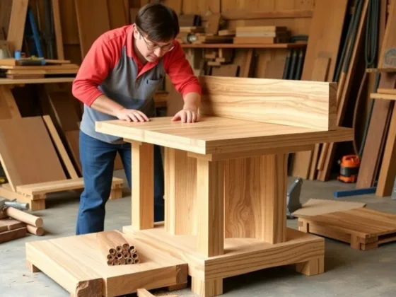 Woodworking in progress: A table takes shape in a workshop.