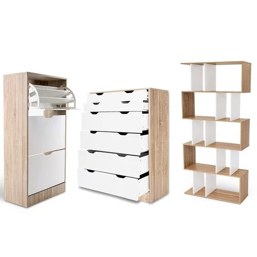 Best Large: Wooden Chest of Drawers Shoe Cabinet Bookshelf Set Oak Image - Best Large: Wooden Chest of Drawers Shoe Cabinet Bookshelf Set Oak