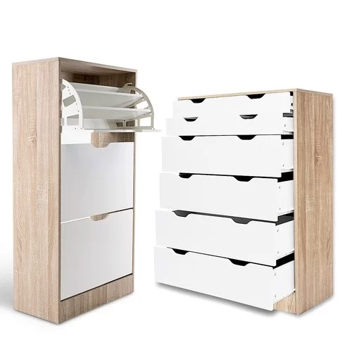 Image - Best Modern: Wooden Chest of Drawers and Shoe Cabinet Set Oak