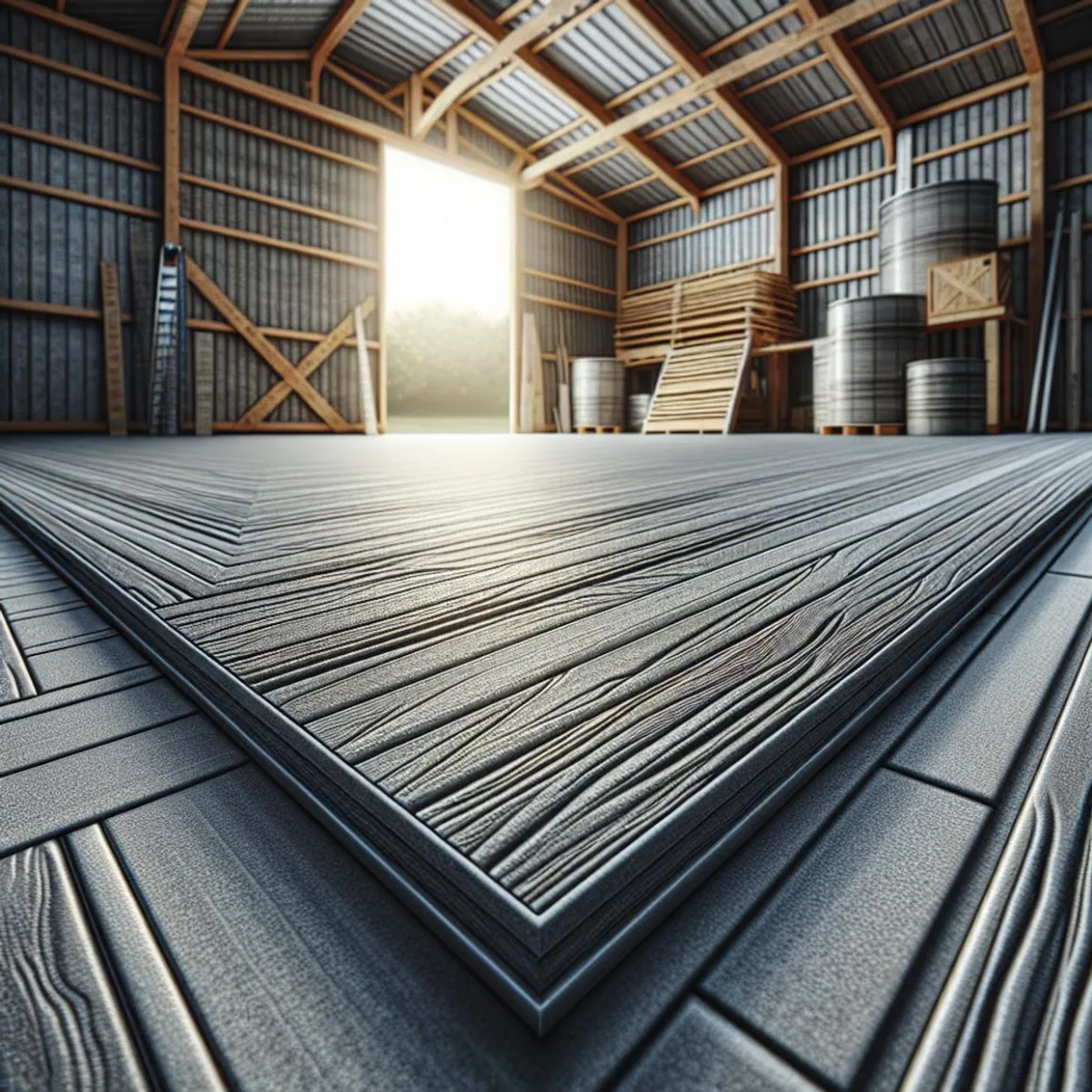 A close-up image of a shed floor made of durable, scratch-resistant material with a textured surface and wear-resistant finish.