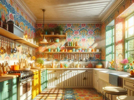 Vibrant and elegant kitchen with modern appliances and sunlight streaming through the window.