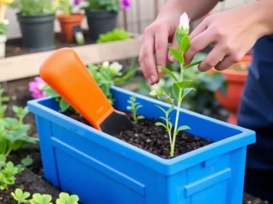DIY Gardening - Carefully planting a new flower.
