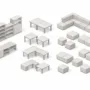 Modular furniture components arranged as an adaptive interior system rather than fixed standalone pieces.