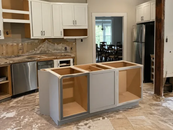 partially completed kitchen remodeling showing different renovation stages in progress
